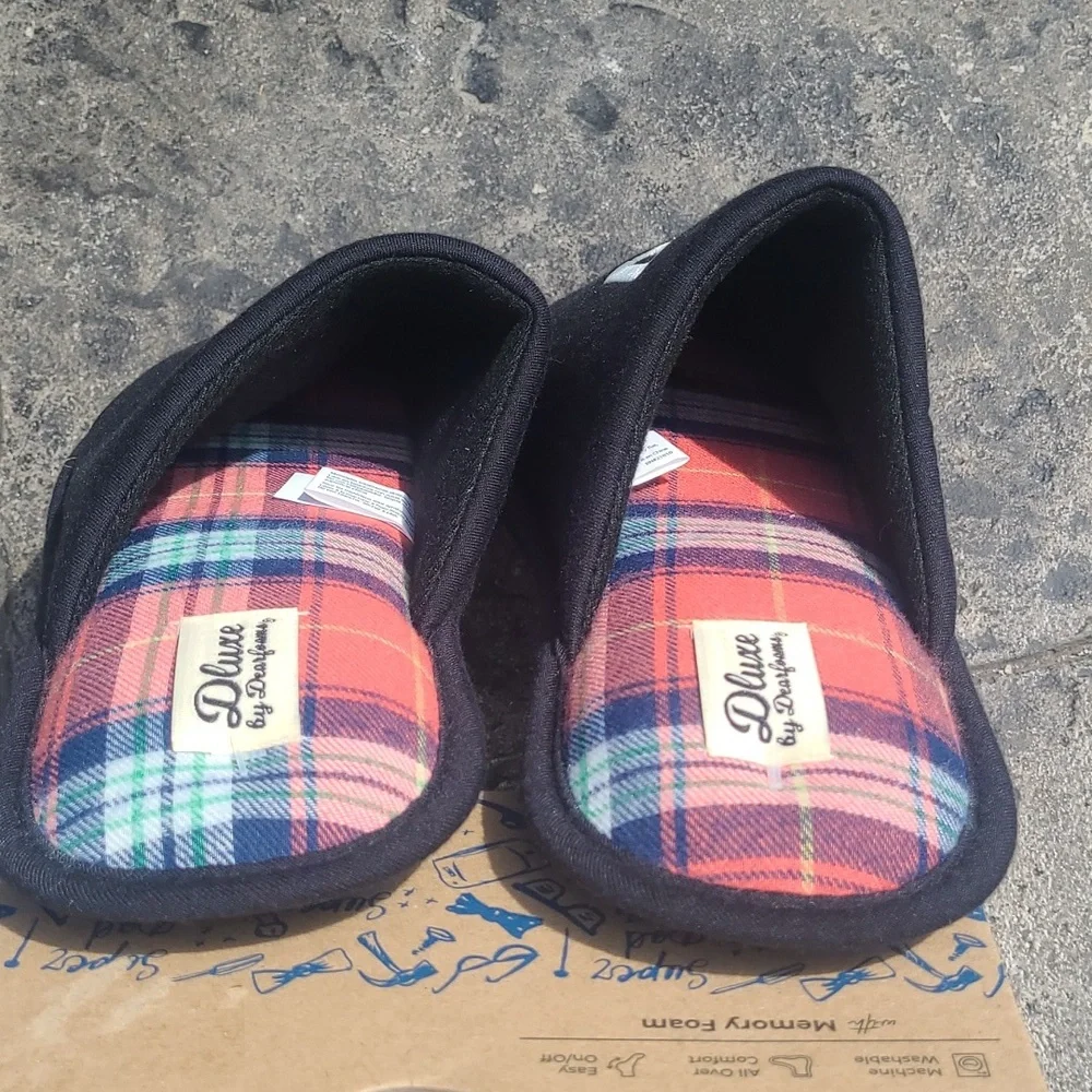 New! Dearfoams Dluxe Mens Small 7/8 Black 'Dad Life' Slippers